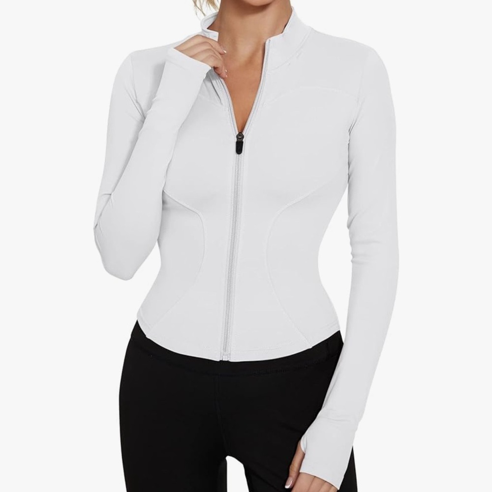 Lightweight Zip Up Yoga Jacket Cropped Athletic Slim Fit Sz L white